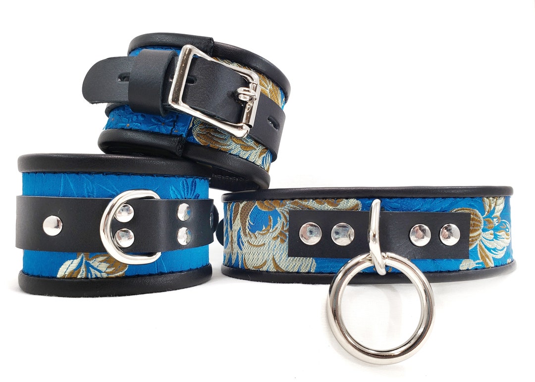 Submissive Collar & Wrist Cuff Set Lockable BDSM Leather Bondage ...