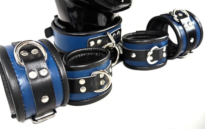 Submissive Collar & Cuff Set Lockable BDSM Leather Bondage Restraints ...