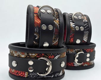 Wrist & Ankle Cuff Set Leather Bondage Restraints in Fall Paisley Brocade