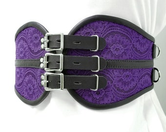 Leather Waist Bondage Restraint Cincher Style Belt in Purple Lace