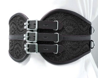 Leather Waist Bondage Restraint Cincher Style Belt in Black Lace