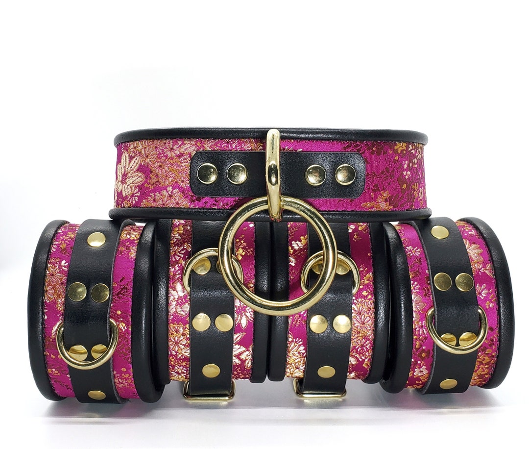 Submissive Collar & Cuff Set Lockable BDSM Leather Bondage Restraints ...