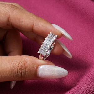 2.5 CT Emerald Cut Moissanite 925 Sterling Silver Rectangular Band Ring for Women