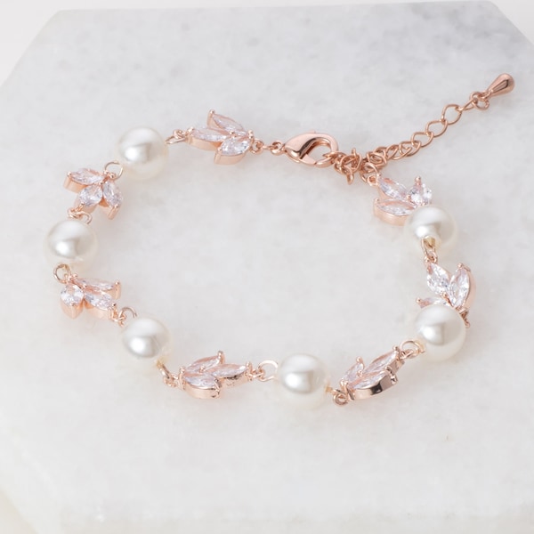 Freshwater Pearl Wedding Bridesmaid Bracelet Pearl, AAA CZ Adjustable Pearl Bridesmaid Jewelry, Bridal Jewelry Set, Wedding Jewelry