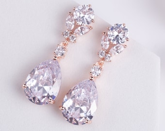 WeddingsCoCo Rose Gold Teardrop Dangle Earrings, Perfect Bridesmaid Gifts, Cute Earrings Gift for Her, Elegant Bridal Jewelry