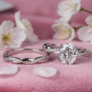 Twisted Infinity Band 2CT Oval Moissanite Engagement Ring Set 925 Silver Eternity Bridal Set