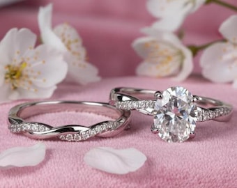 Bague de fiançailles en moissanite ovale, anneau torsadé infini, argent sterling 925 (2 carats)