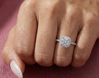 0.5CT Moissanite 925 Sterling Silver Square Halo Pavé Engagement Ring