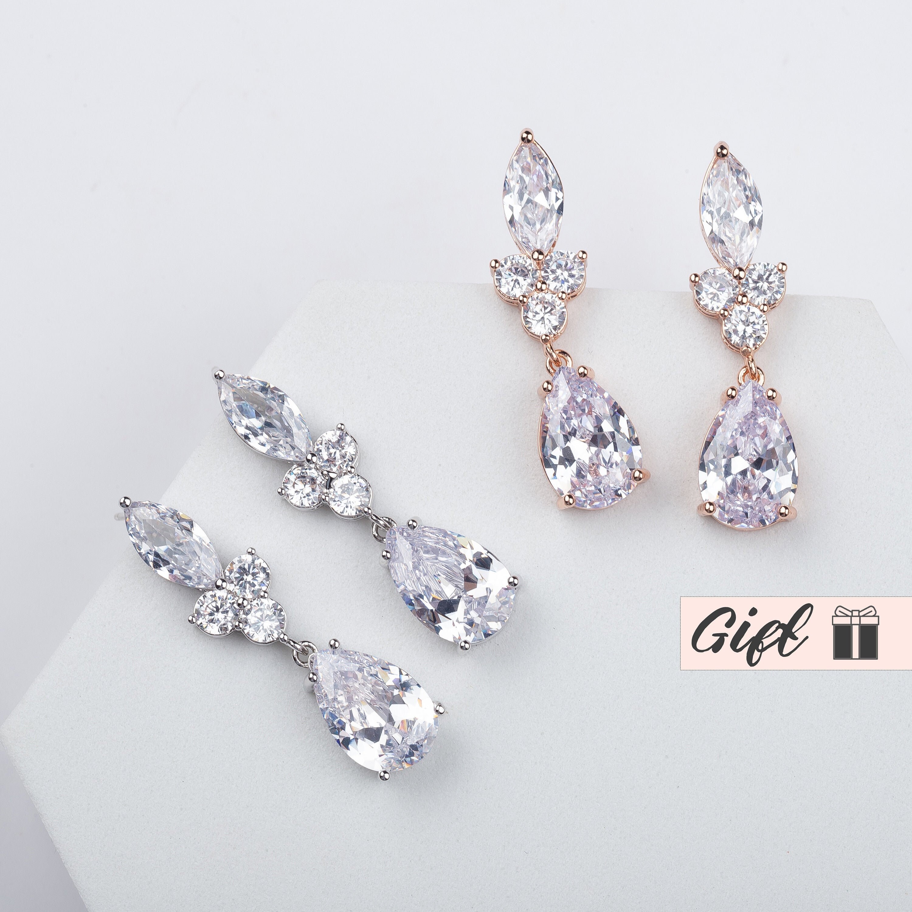Stud Dangle Bridesmaid Earrings Pear Wedding Earrings for Etsy
