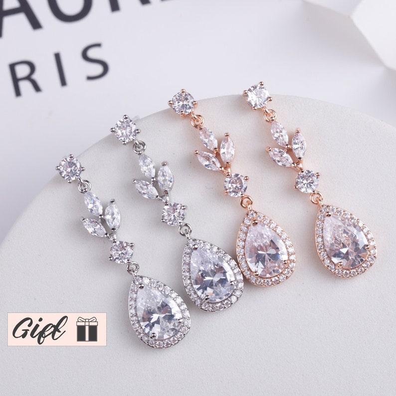 WeddingsCoCo Bridesmaid Gifts Drop and Dangle Earrings Silver Rose Gold Cubic Zirconia Proposal Gift for Her, Bridesmaids Wedding Jewelry image 7