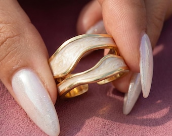 Chunky Adjustable Wavy Open Ring Enamel Oil Drip Statement Ring For Her Bridesmaid Gift
