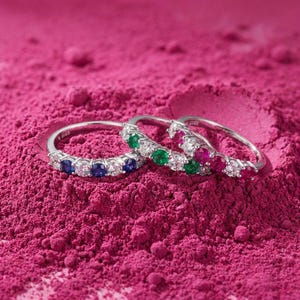 Seven Stone Moissanite 925 Silver Ruby Sapphire Emerald Stacking Ring Pride Accessories