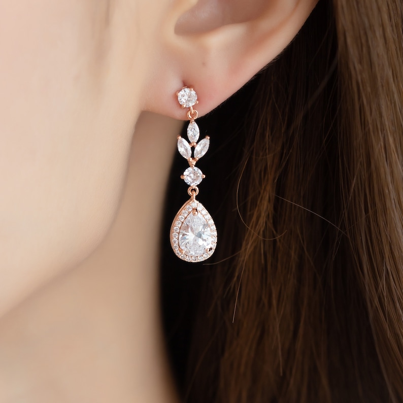 WeddingsCoCo Bridesmaid Gifts Drop and Dangle Earrings Silver Rose Gold Cubic Zirconia Proposal Gift for Her, Bridesmaids Wedding Jewelry image 4