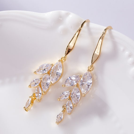 Pearl Cubic Zirconia Earrings,Drop Dangle Suds For Bride & Bridesmaids