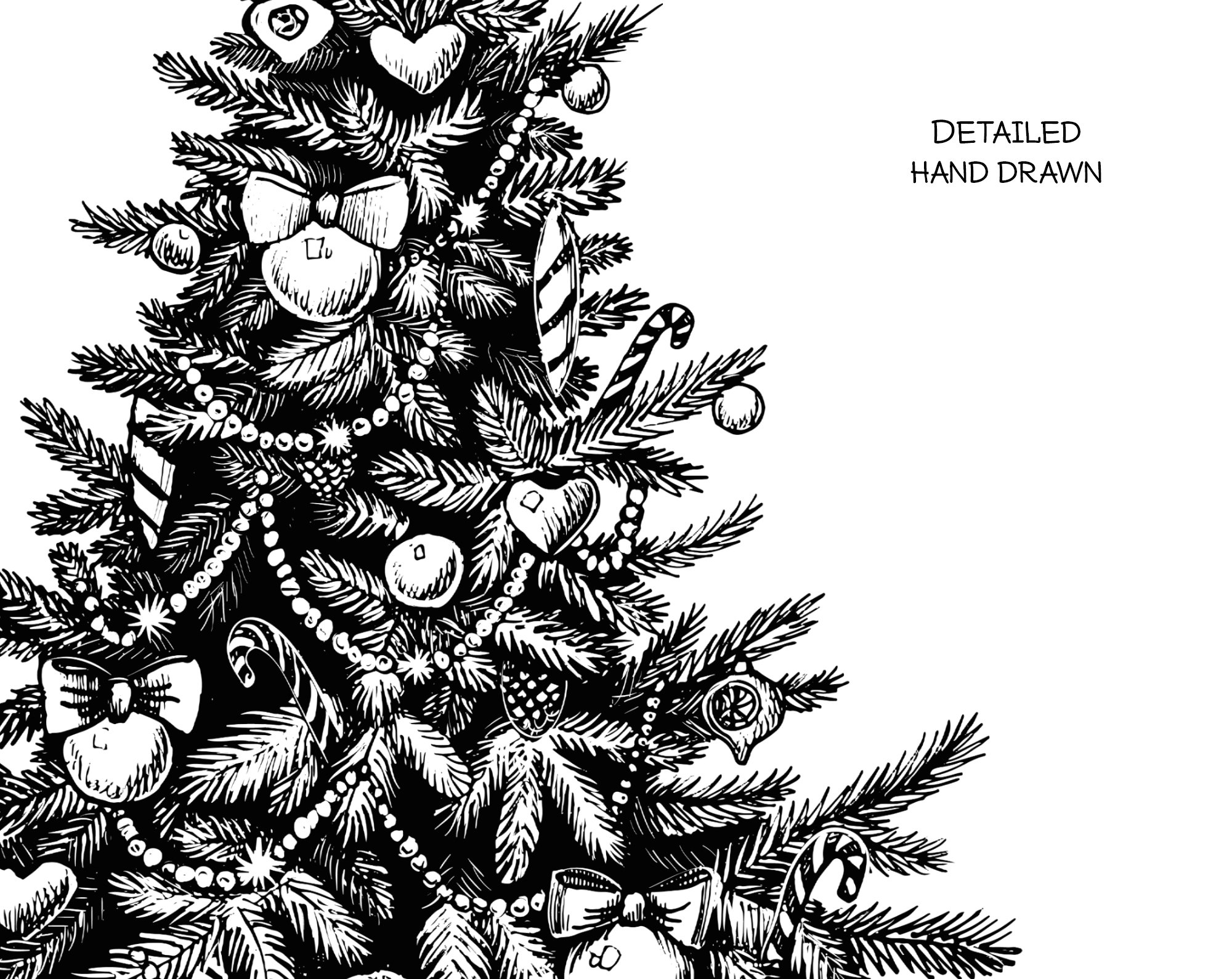 Christmas Tree Png. Christmas Line Drawing Print, Black and White ...