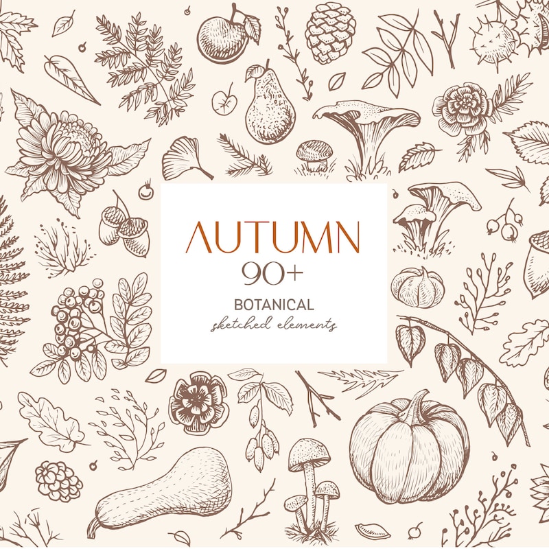 Autumn Clip Art Black and White - Etsy