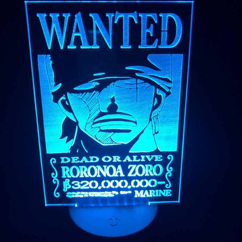 One Piece Anime Zoro Wanted Poster Led Acrylic Lamp Etsy