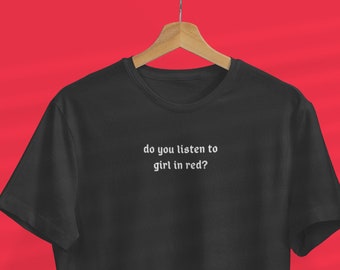 girl in red merch shirt