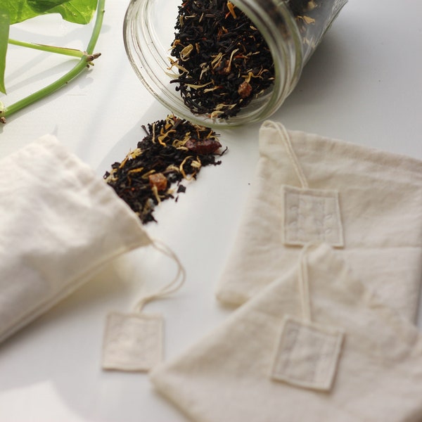 Larger Reusable Tea Bags | Full Pot of Tea Size | Organic Unbleached Cotton