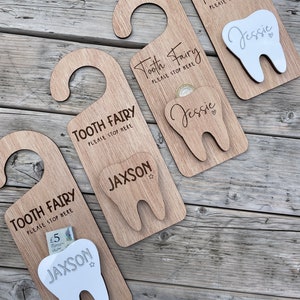 Tooth Fairy Wooden Door Hanger, Tooth Fairy Money Holder, Tooth Holder, Kids Gift, Tooth Fairy, Kids Room Decor, Tooth Pouch