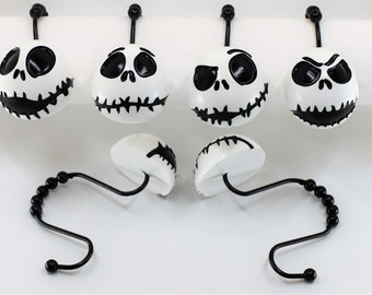 Jack Skellington Collection - Shower Curtain Hooks, Curtain Hooks - set of 12, shower curtain rings, bathroom hooks