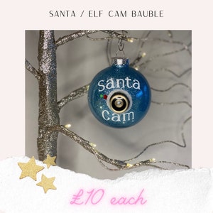 Santa Cam Christmas Blue Glitter Bauble
