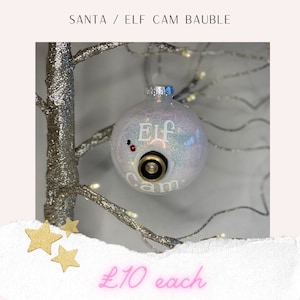 Elf Cam Christmas White Glitter Bauble