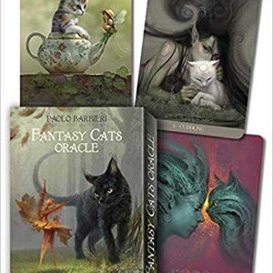 Fantasy Cats Oracle Kit Deck. Book, Pouch and  Cards Set by Paolo Barbieri. Cat Oracle Gift Set