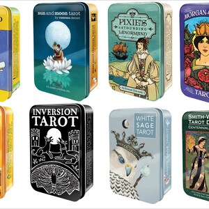 Tarot in a Tin Collection, booklet and luxury black Tarot Bag. Tarot Gifts, Tarot Cards, Tarot Sets, Collect Tarot Cards.