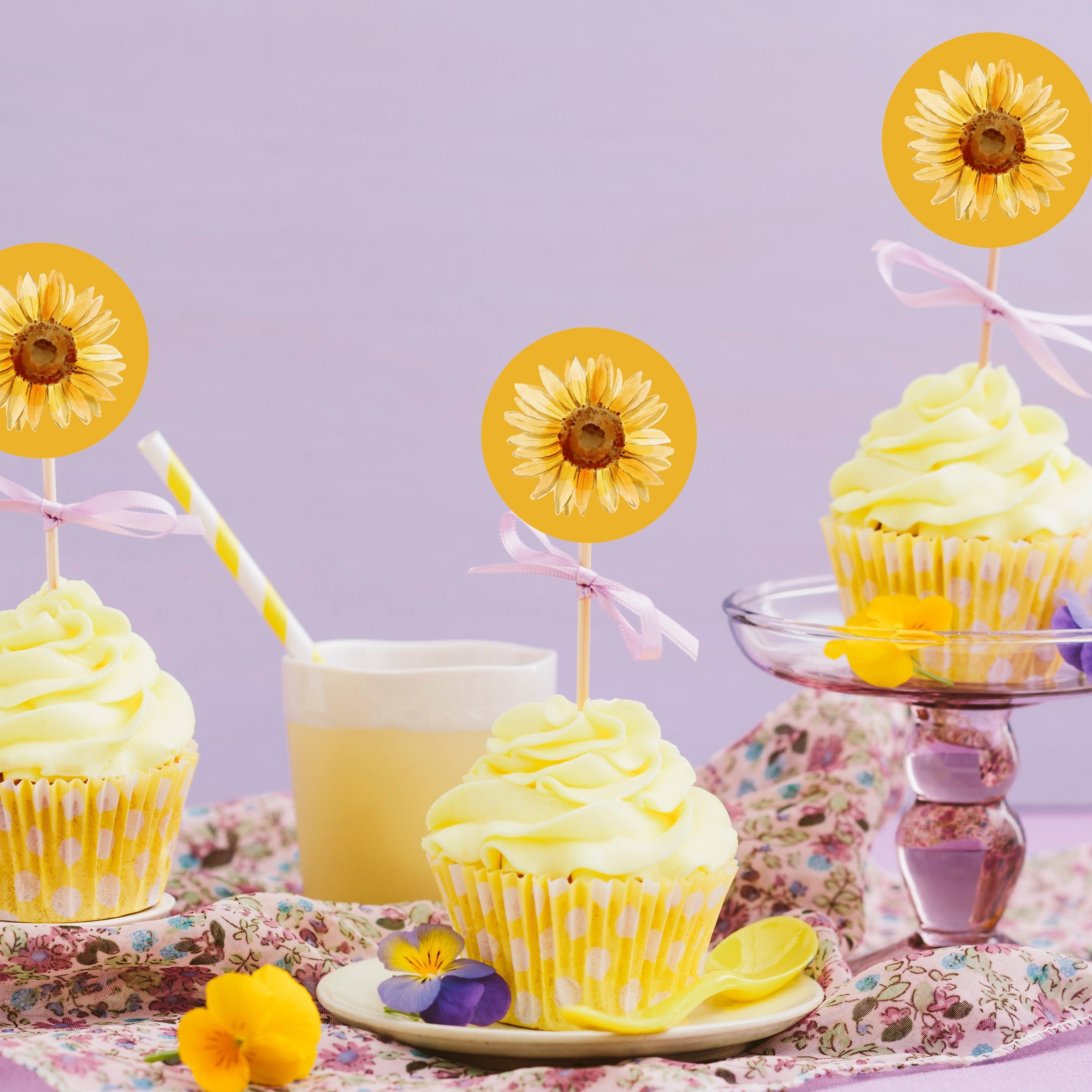 Cute Sunflower Cupcake Toppers Sunflower Themed Baby Shower Etsy