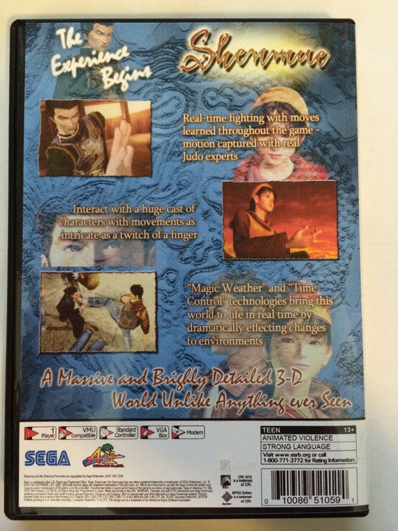 Jaquette Arrière Shenmue Pour Dreamcast - Très Bon état, Collectionneur