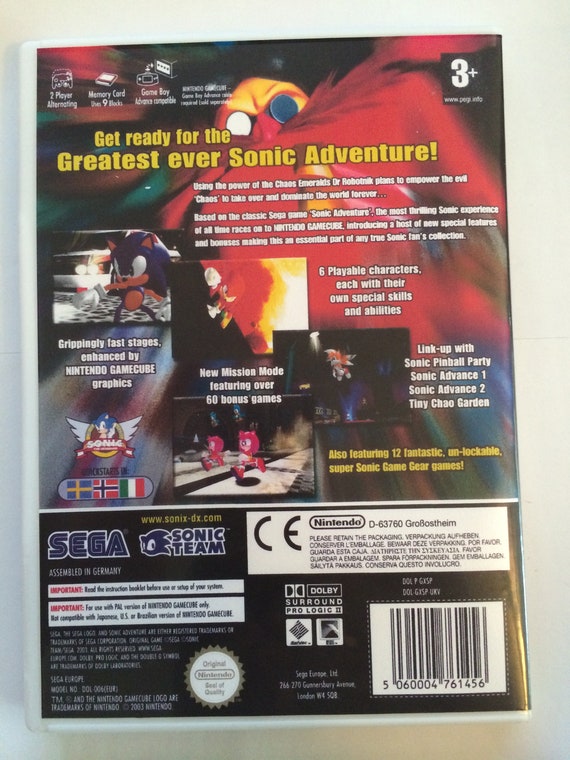 Sonic Adventure Dx Nintendo Gamecube Game Only