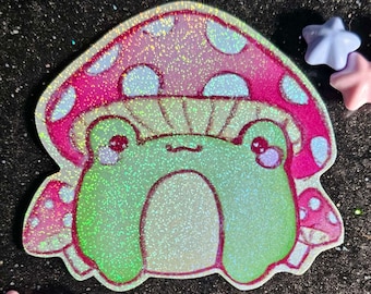 Holo Sparkle Mushroom Frog Stickers