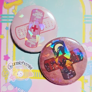 Menhera Bandaid 38mm Holographic Pin Button Badges