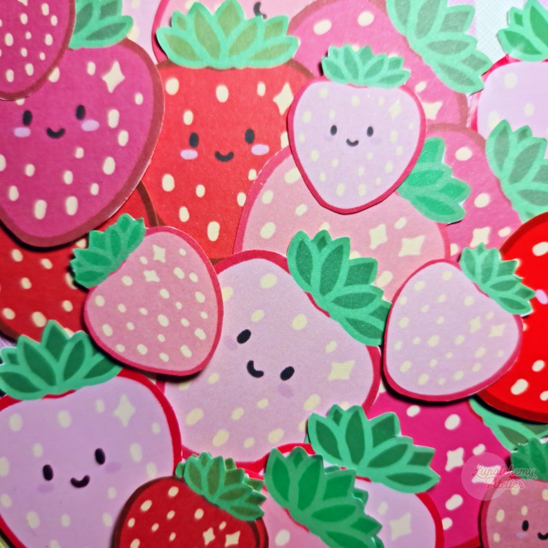 Happy Strawberry Kawaii Sticker Set varying Sizes 8 or 16 Etsy UK