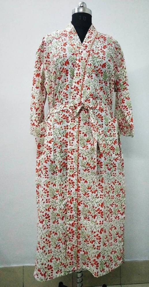 Kimono Robe Ladies Dressing Gown Hand Block 100% Cotton - Etsy