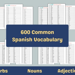 600 Common Spanish Vocabulary Bundle| Spanish Essential Words| Spanish homeschool material| Spanish learning worksheet for bilingual kids