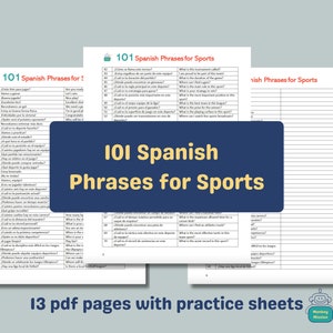 Aprenda español 101 frases comunes para deportes con traducción y hojas de práctica.