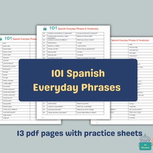 101 Spanish everyday essential phrases & vocabulary; Language printable with translation; Beginner Spanish