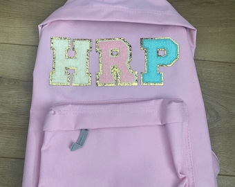 Kids backpack with chenille patch initials
