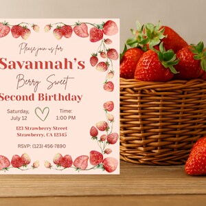 Strawberry Birthday Invitation Template