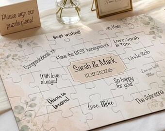 Floral Guest Book Puzzle, Wedding Alternative, Bridal Shower Keepsake, 30 Piece Jigsaw (14x11) Unassembled