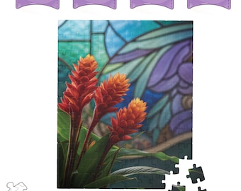 Stained Glass Teuila Flower Jigsaw Puzzle: Samoan Red Ginger