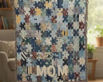 Self Gifting Personalized Puzzle Woven Blanket with Name Patchwork