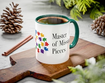 Master of Missing Pieces Mug | Puzzle Piece Circle, Colorful Autism Awareness Coffee Cup