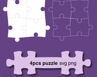 4 Pcs Jigsaw Puzzle SVG & PNG, White and Transparent Puzzle Clipart