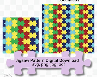 Colorful Jigsaw Puzzle Pieces Seamless Pattern – Clipart Background (Digital Download)