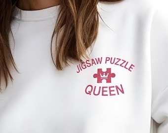 Jigsaw Puzzle Queen Embroidered Sweatshirt: Garment-Dyed Cotton Blend