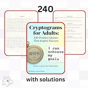 Printable Cryptograms Book, Positive Quote Cipher Puzzles for Adults with Solutions (PDF Download)