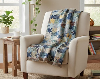 Self Gifting Personalized Puzzle Woven Blanket with Name Patchwork
